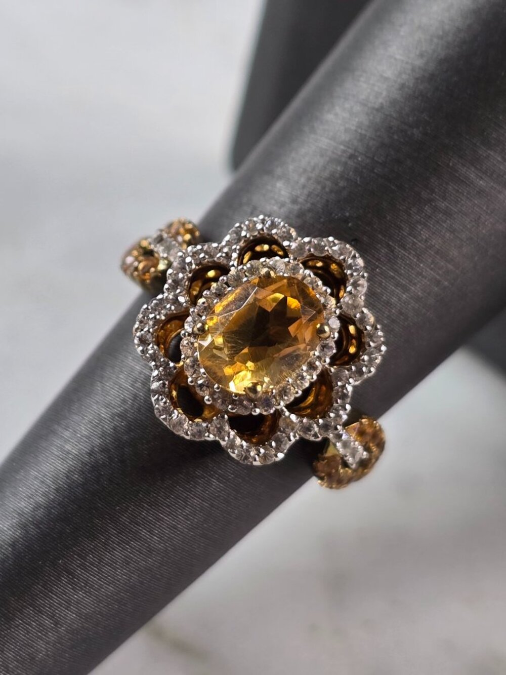 Womens Vintage Estate Sterling Silver Gold Tone Citrine Ring, 4.2g E827